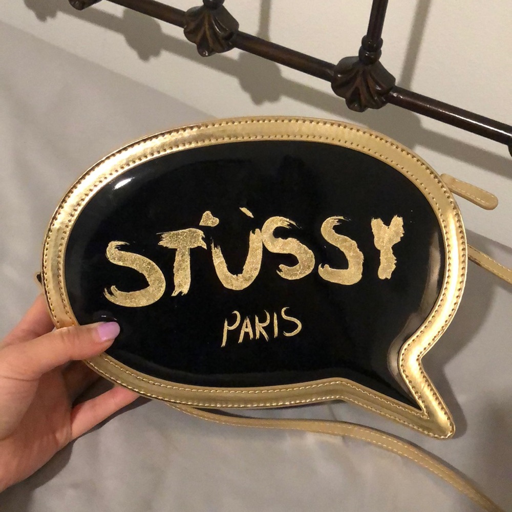 Stussy bubble patent leather purse black and gold